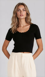 Laura Scallop Knit Tee - Black (Final Sale)