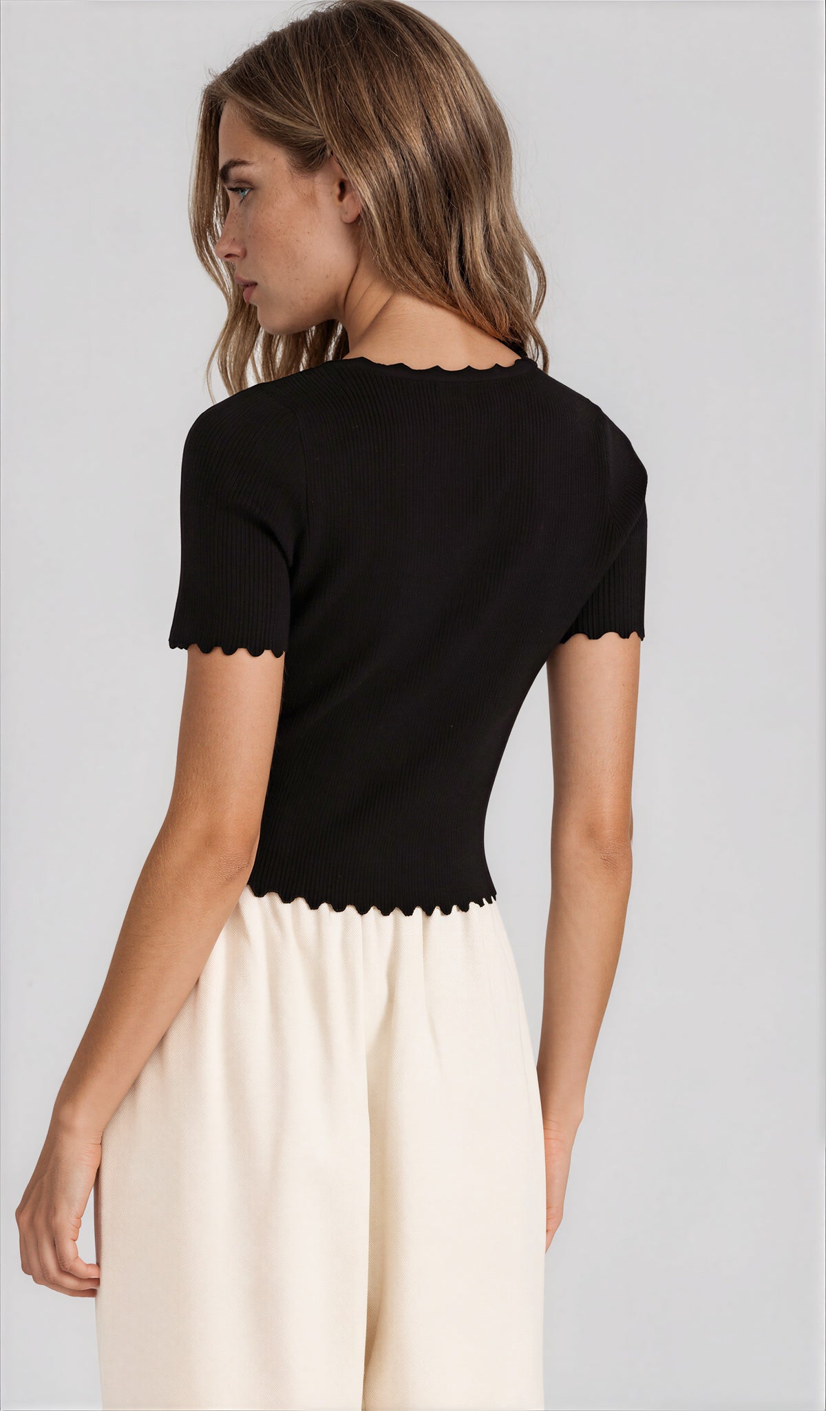 Laura Scallop Knit Tee - Black (Final Sale)