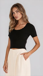 Laura Scallop Knit Tee - Black (Final Sale)