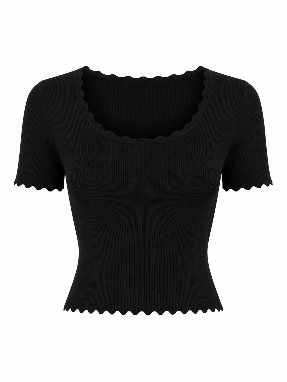 Laura Scallop Knit Tee - Black (Final Sale)