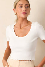 Laura Scallop Knit Tee - Ivory (Final Sale)