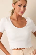 Laura Scallop Knit Tee - Ivory (Final Sale)