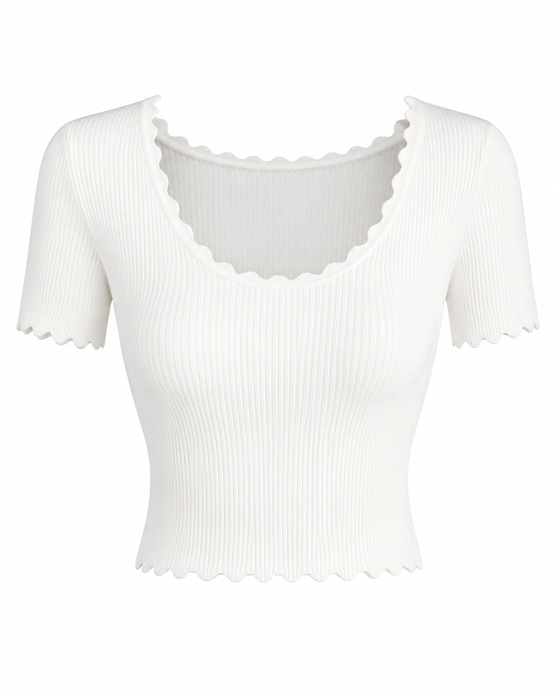 Laura Scallop Knit Tee - Ivory (Final Sale)