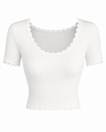 Laura Scallop Knit Tee - Ivory (Final Sale)