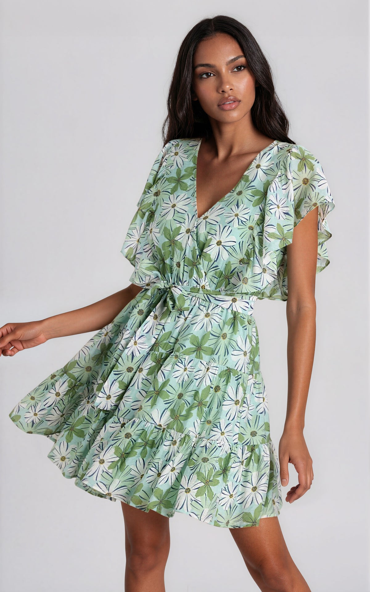Margaux Mini Dress - Green/White Floral (Final Sale)