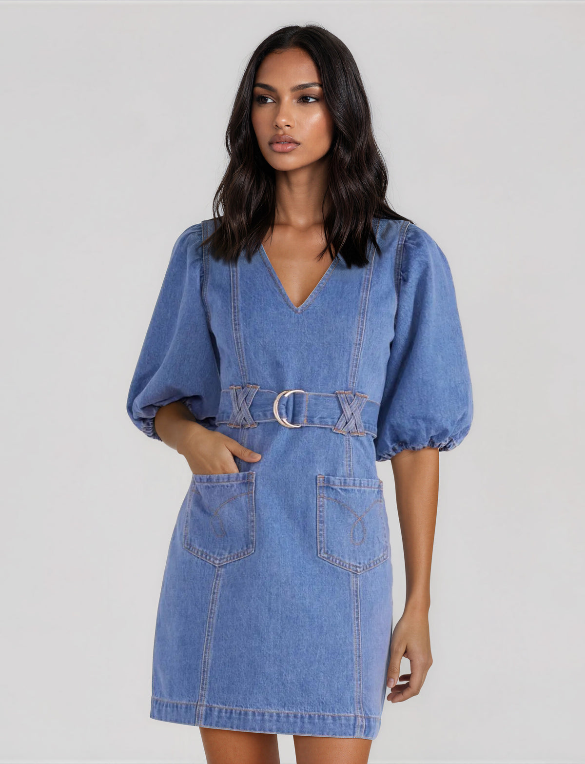 Peyton Denim Mini Dress - Denim Blue (Final Sale)