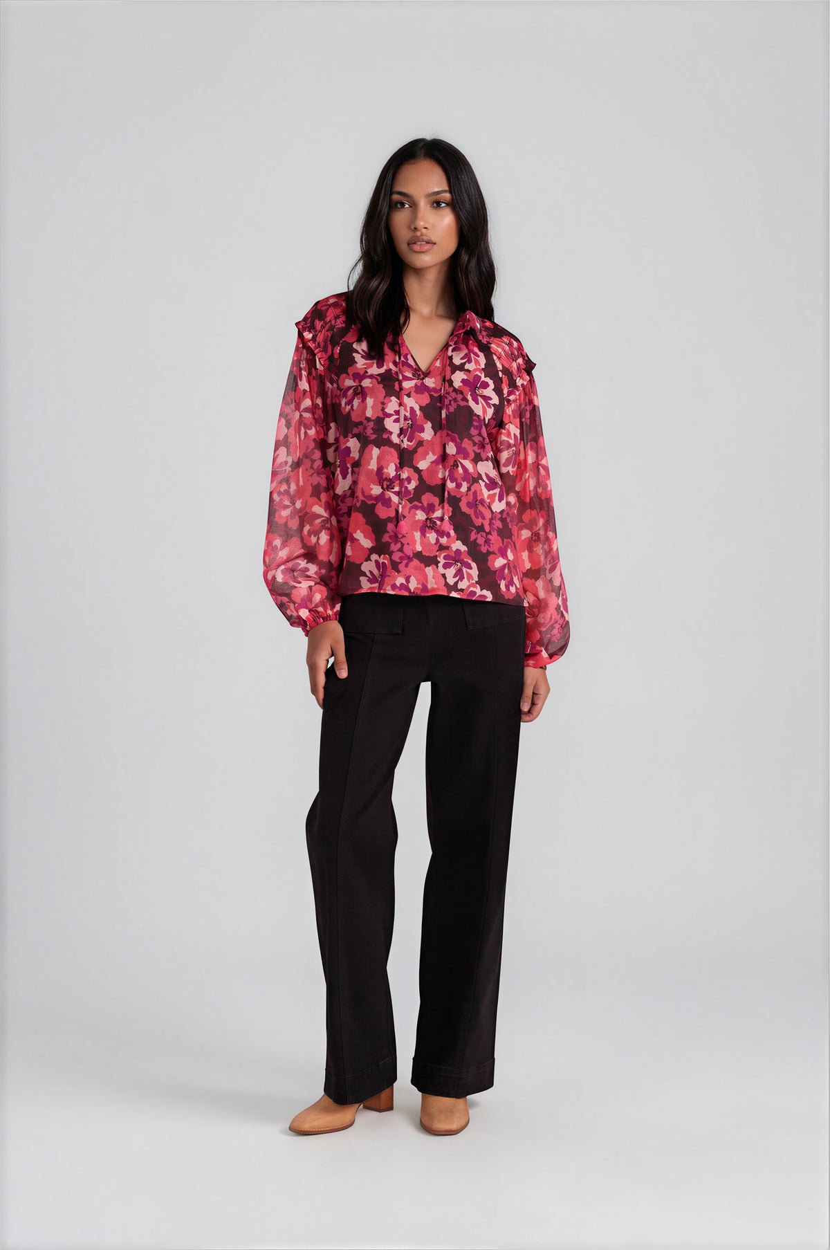 Savannah Long Sleeve Blouse - Painterly Blooms (Final Sale)