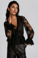 Natoli Embroidered Mesh Blouse – Black (Final Sale)