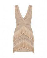 Deep V-Neck Fringe Mini Dress – Clay (Final Sale)