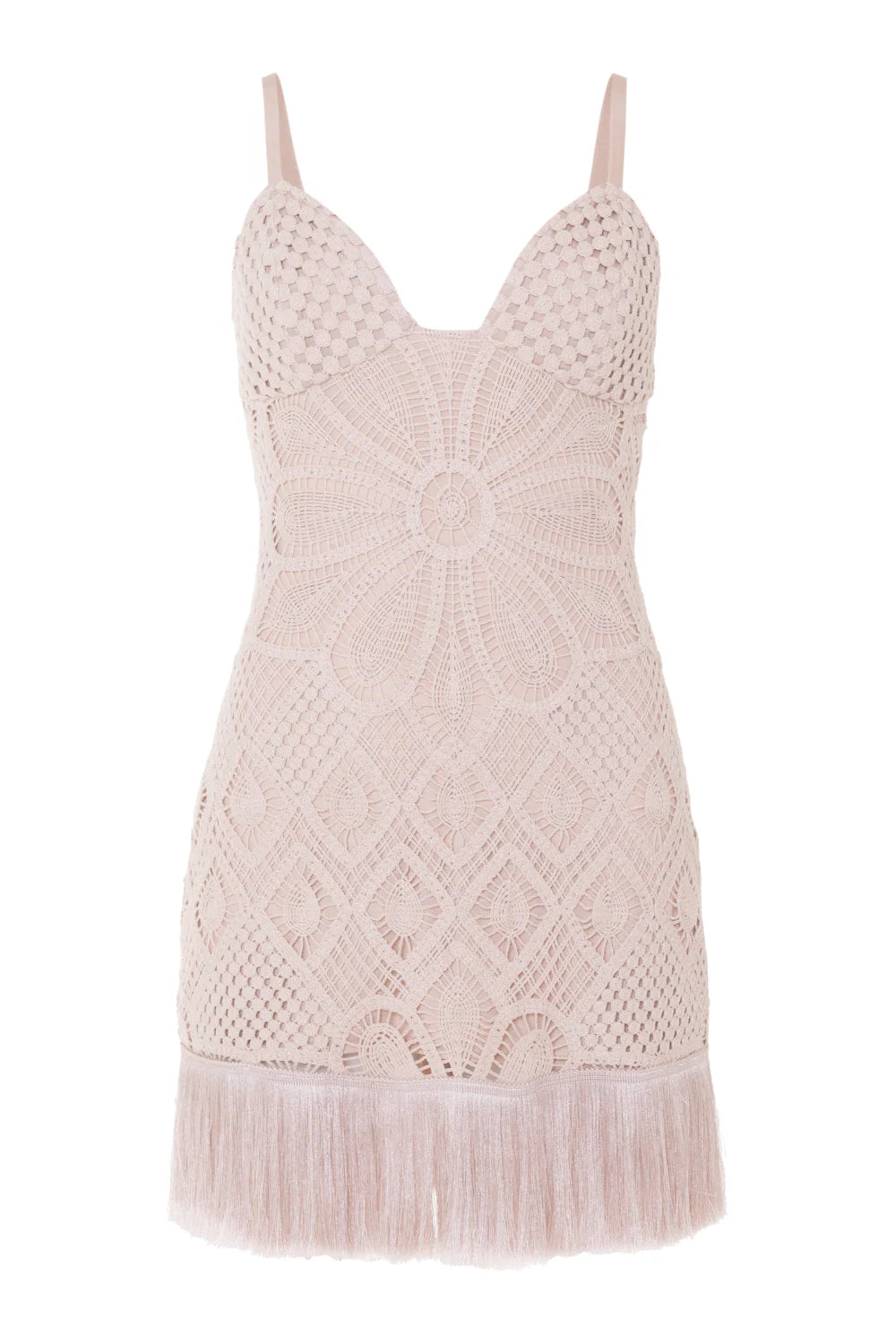 Flower Crochet Embroidered Mini Dress – Beige (Final Sale)