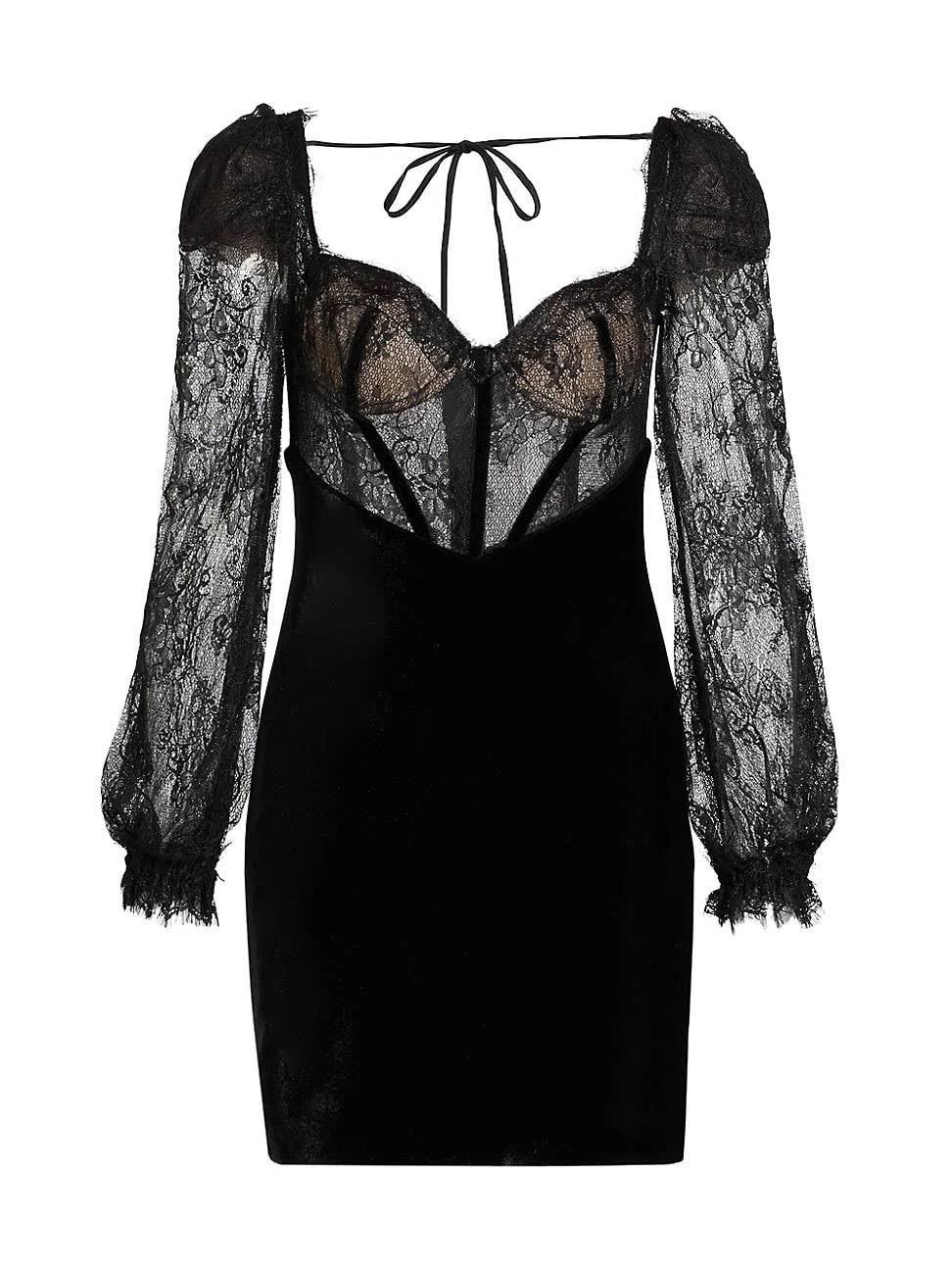 Lace and Velvet Mini Dress - Black (Final Sale)