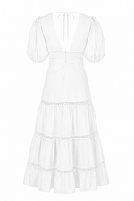 Plunge Sleeve Long Dress – White (Final Sale)