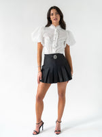 Taffeta Bloom Shirt & Mini Skirt Set - Off White & Black (Final Sale)
