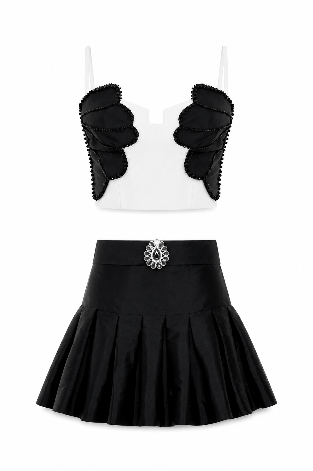 Taffeta Bloom Top & Mini Skirt Set - Off White & Black (Final Sale)
