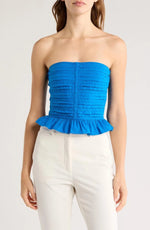 Annie Strapless Cotton Crop Top - Laguna Blue (Final Sale)