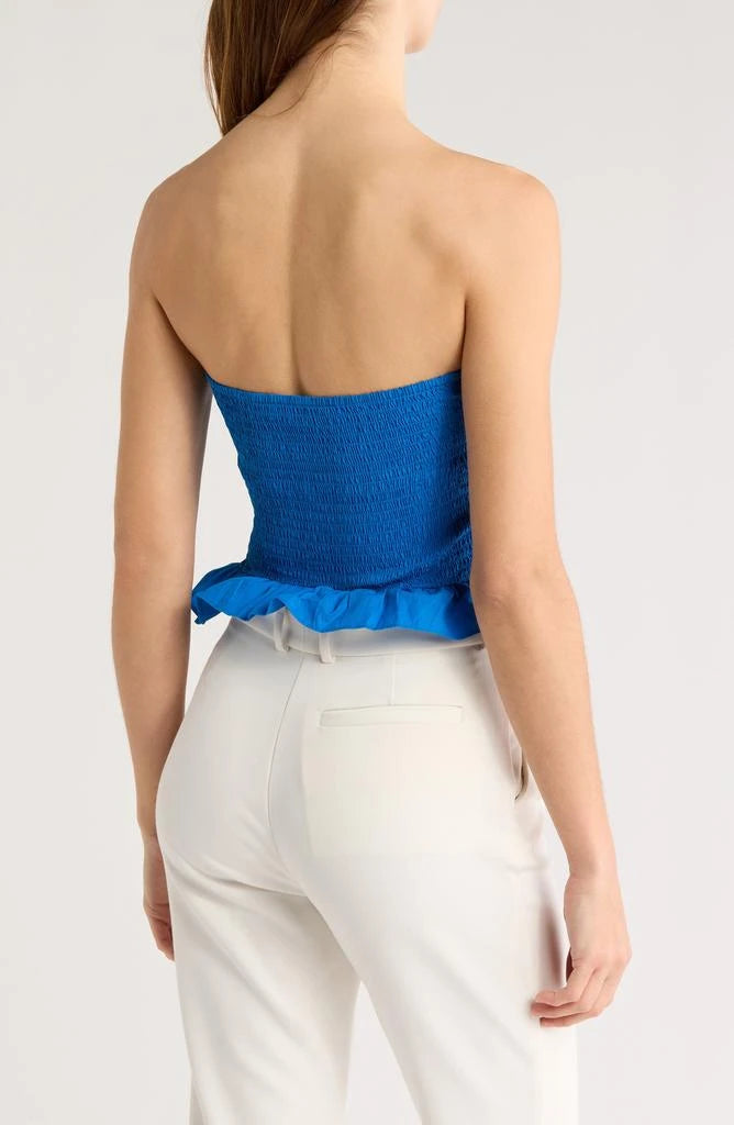 Annie Strapless Cotton Crop Top - Laguna Blue (Final Sale)
