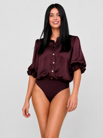 Dina Button Down Bodysuit - Pinot Noir (Final Sale)