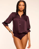 Dina Button Down Bodysuit - Pinot Noir (Final Sale)