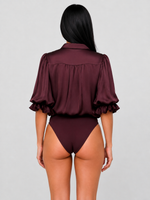Dina Button Down Bodysuit - Pinot Noir (Final Sale)