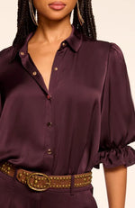 Dina Button Down Bodysuit - Pinot Noir (Final Sale)