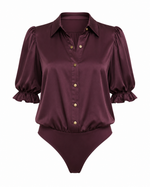 Dina Button Down Bodysuit - Pinot Noir (Final Sale)