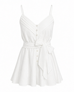 Kallie V Neck Sash Belt Mini Dress - White Springtime Burnout (Final Sale)