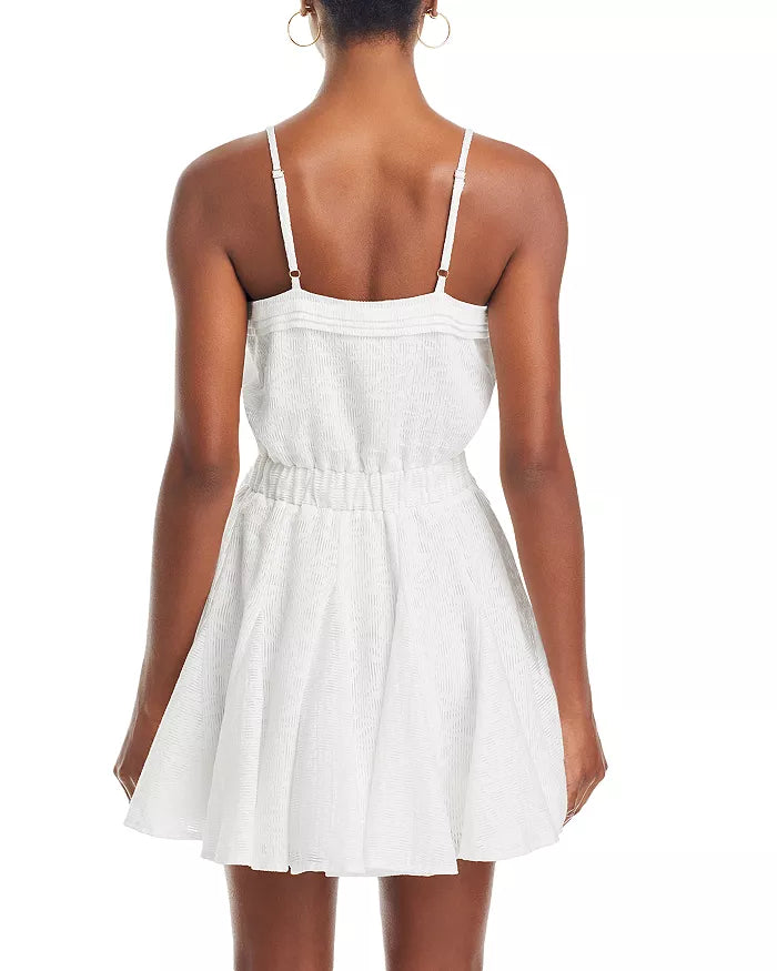Kallie V Neck Sash Belt Mini Dress - White Springtime Burnout (Final Sale)