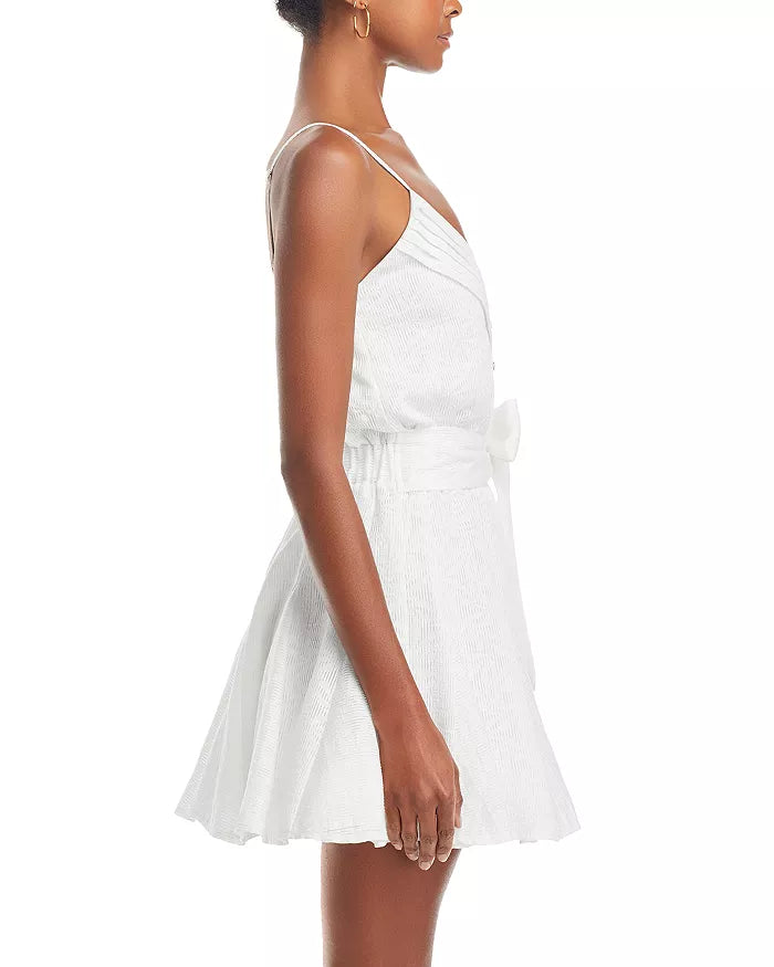 Kallie V Neck Sash Belt Mini Dress - White Springtime Burnout (Final Sale)