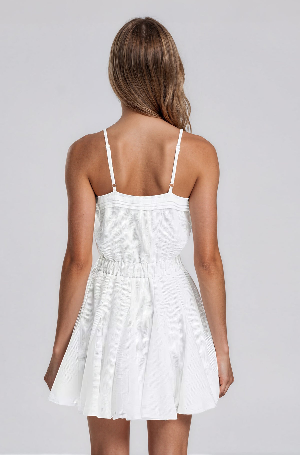 Kallie V Neck Sash Belt Mini Dress - White Springtime Burnout (Final Sale)