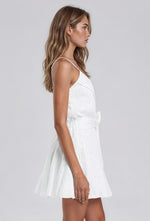 Kallie V Neck Sash Belt Mini Dress - White Springtime Burnout (Final Sale)