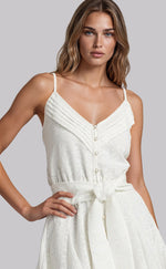 Kallie V Neck Sash Belt Mini Dress - White Springtime Burnout (Final Sale)