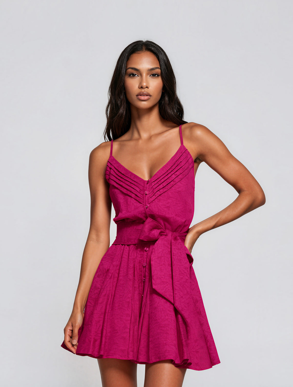 Kallie V Neck Sash Belt Mini Dress - Wild Rose Springtime Burnout (Final Sale)