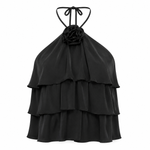 Minnie Ruffle Halter Top – Black (Final Sale)