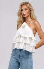 Minnie Ruffle Halter Top – White (Final Sale)