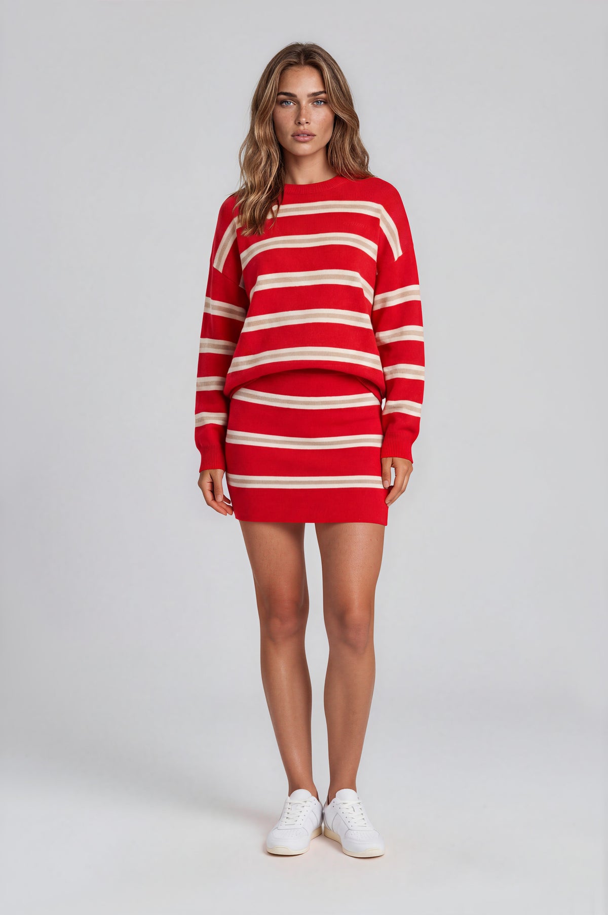 Cassian Sweater & Kian Knit Skort Set - Cherry/Sand/Eggshell