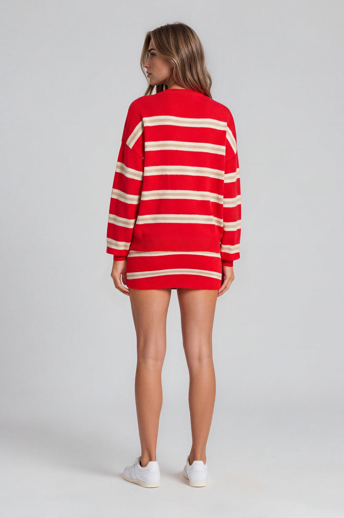 Cassian Sweater & Kian Knit Skort Set - Cherry/Sand/Eggshell