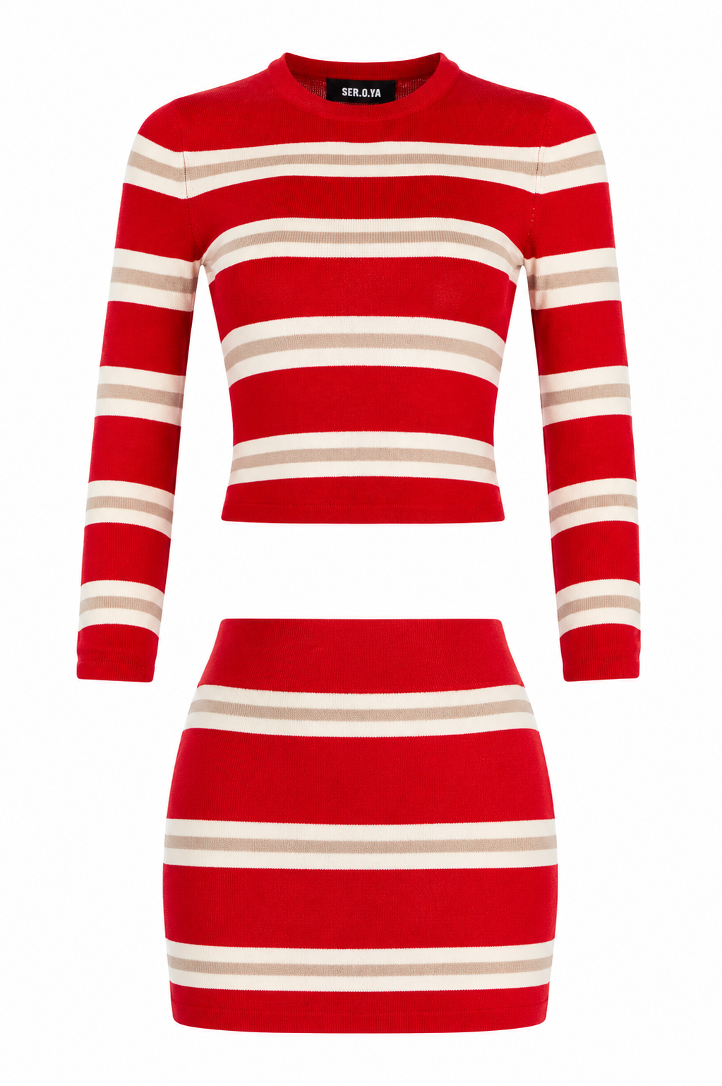 Cruz Top & Kian Knit Matching Set - Cherry/Sand/Eggshell