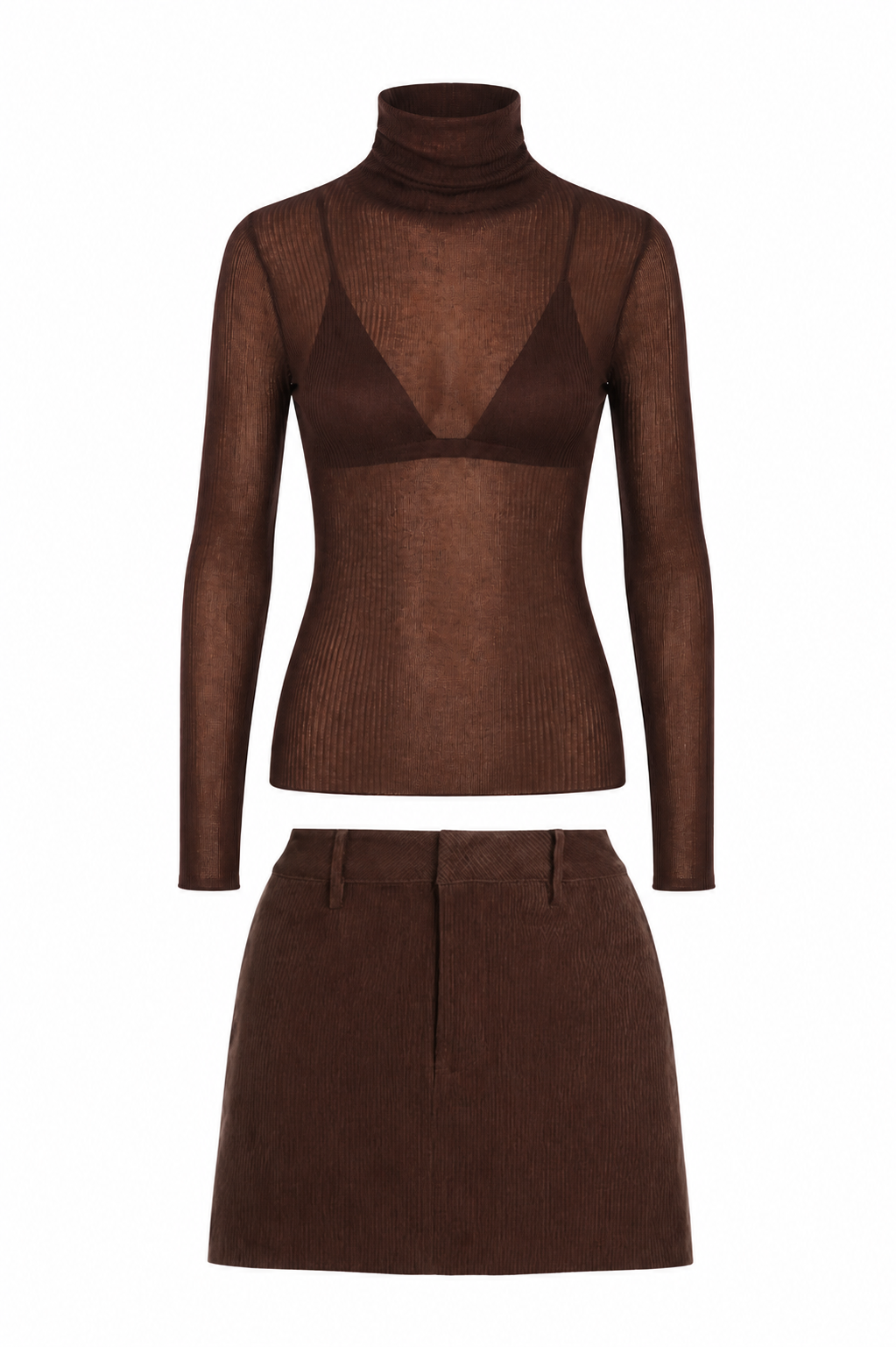 Piper Sweater & Azalea Corduroy Mini Skirt Set - Slate Brown