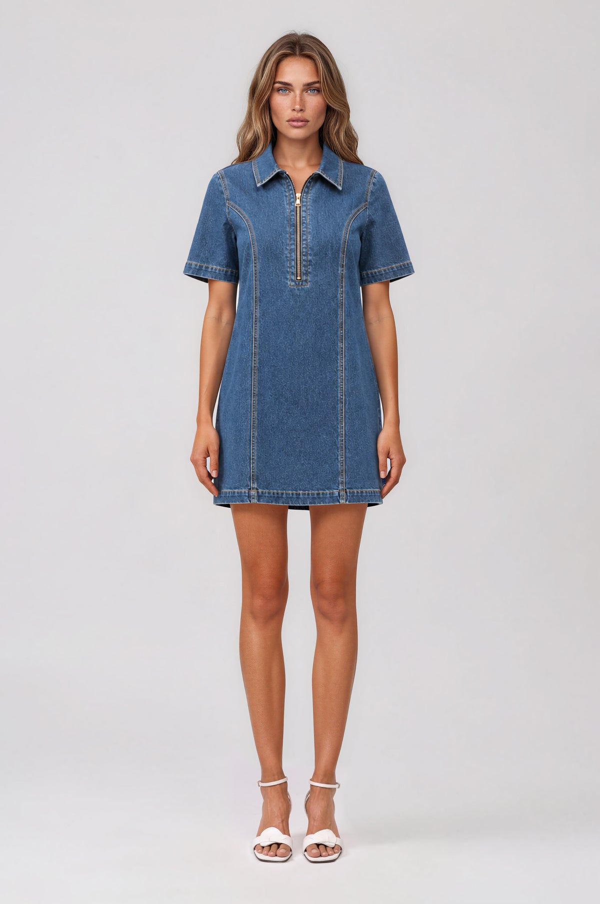 Ashton Shift Dress - Medium Wash Denim (Final Sale)