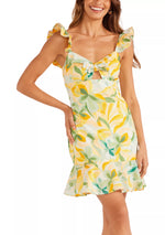 Solstice Front Tie Mini Dress - Yellow Palm Print (Final Sale)