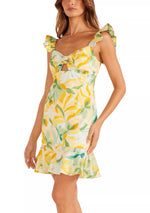 Solstice Front Tie Mini Dress - Yellow Palm Print (Final Sale)