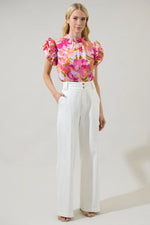 Abigal Floral Brenna Mock Neck Ruffle Blouse - Coral Multi (Final Sale)