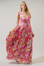 Abigal Floral Descanso Pleated Maxi Dress - Coral Multi (Final Sale)