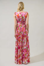 Abigal Floral Descanso Pleated Maxi Dress - Coral Multi (Final Sale)