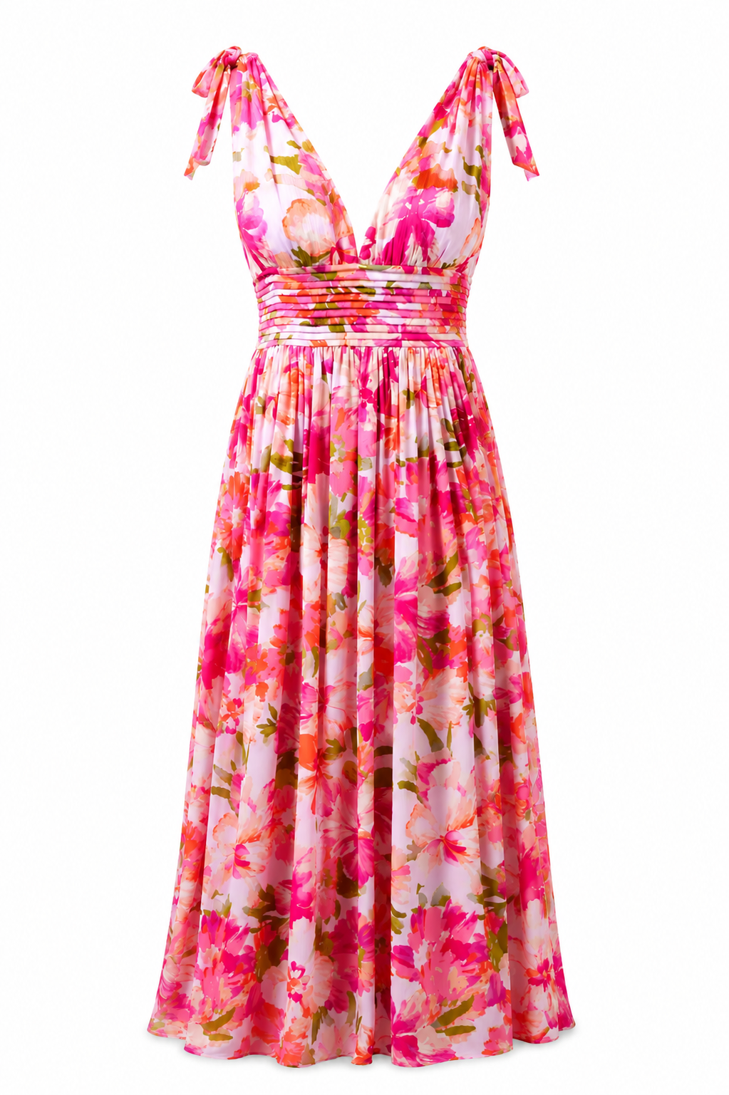 Abigal Floral Descanso Pleated Maxi Dress - Coral Multi (Final Sale)