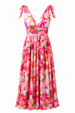 Abigal Floral Descanso Pleated Maxi Dress - Coral Multi (Final Sale)