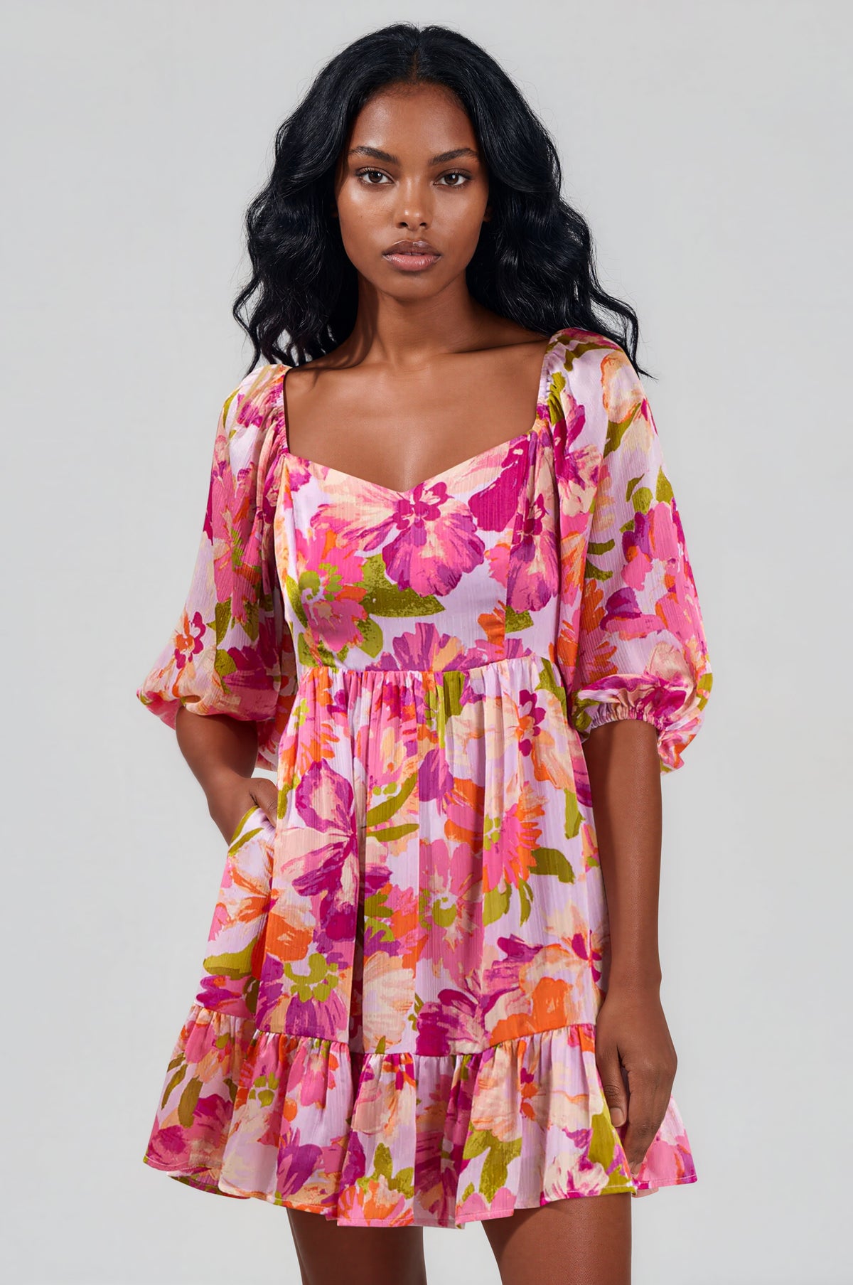 Abigal Floral Evy Sweetheart Mini Dress - Coral Multi (Final Sale)