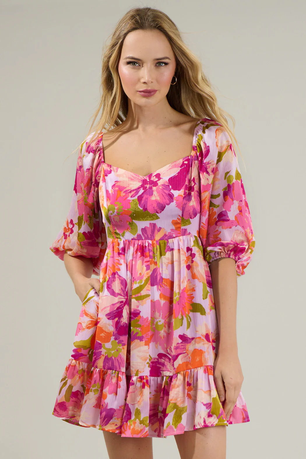 Abigal Floral Evy Sweetheart Mini Dress - Coral Multi (Final Sale)