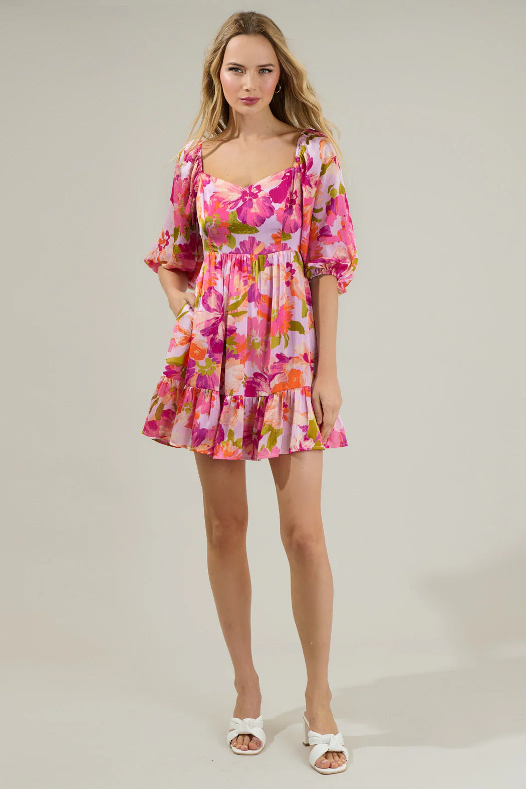 Abigal Floral Evy Sweetheart Mini Dress - Coral Multi (Final Sale)