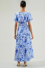 Celeste Floral Palmer Poplin Tiered Maxi Dress - White/Blue Combo (Final Sale)